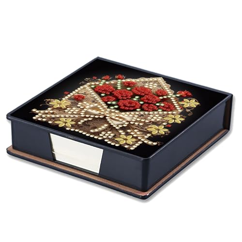 Aufbewahrungsbox für Diamant-Notizen, mit 160 Haftnotizen, Diamant-Kunstmalerei, Leder, Nachrichtenpapier, Aufbewahrungsbox, wiederverwendbare Notizboxen, für Schreibtisch-Organisation, Rosenumschlag von Generisch