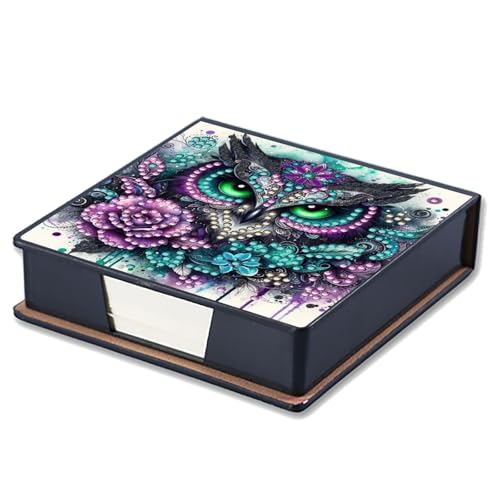 Aufbewahrungsbox für Diamant-Notizen, mit 160 Haftnotizen, Diamant-Kunstmalerei, Leder, Nachrichtenpapier, Aufbewahrungsbox, wiederverwendbare Notizboxen, für Schreibtisch-Organisation, Eule-1 von Generisch