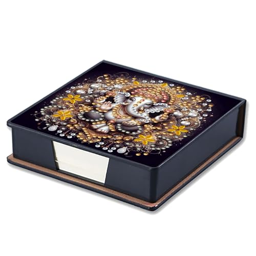 Aufbewahrungsbox für Diamant-Notizen, mit 160 Haftnotizen, Diamant-Kunstmalerei, Leder, Nachrichtenpapier, Aufbewahrungsbox, wiederverwendbare Notizboxen, für Schreibtisch-Organisation, Ganesha von Generisch