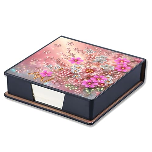 Aufbewahrungsbox für Diamant-Notizen, mit 160 Haftnotizen, Diamant-Kunstmalerei, Leder, Nachrichtenpapier, Aufbewahrungsbox, wiederverwendbare Notizboxen, für Schreibtisch-Organisation, rosa Blume von Generisch