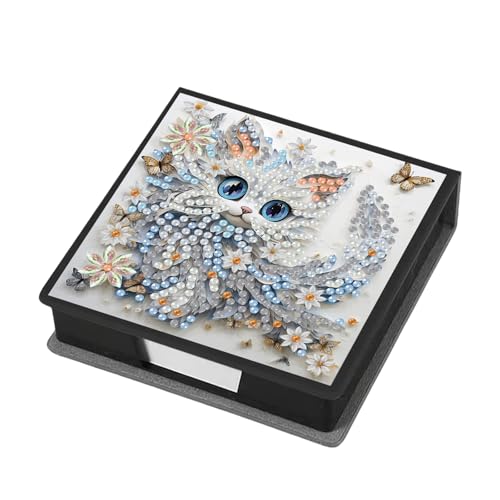 Aufbewahrungsbox für Diamant-Notizen, mit 160 Haftnotizen, Diamant-Kunstmalerei, Leder, Nachrichtenpapier, Aufbewahrungsbox, wiederverwendbare Notizboxen, für Schreibtisch-Organisation, weiße Katze Aufbewahrungsbox für Diamant-Notizen, mit 160 Haftnotizen, Diamant-Kunstmalerei, Leder, Nachrichtenpapier, Aufbewahrungsbox, wiederverwendbare Notizboxen, für Schreibtisch-Organisation, weiße Katze von Generisch