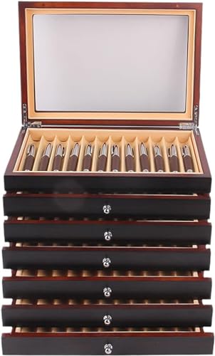 Aufbewahrungsbox für Füllfederhalter, 78 Fächer, 78 Fächer, Holz, Aufbewahrung, Auffangschale, Schublade, Stifthalter mit Glasfensterdeckel von Generisch