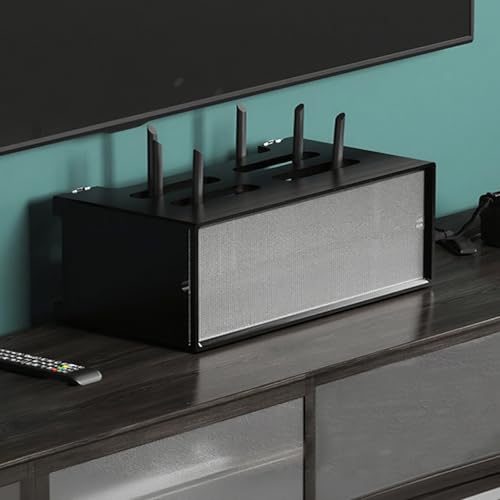 Aufbewahrungsbox für Router, Medienkonsole mit Glasschiebetür, keine Montage erforderlich, stilvoller Routerschrank, 45 x 20 cm, Aufbewahrungslösung von Generisch
