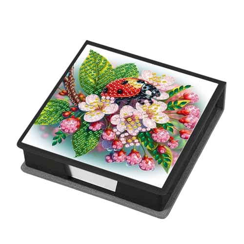 Aufbewahrungsbox mit 160 Haftnotizen, Diamant-Kunstmalerei, Leder, Nachrichtenpapier, Aufbewahrungsbox, wiederverwendbare Notizboxen, für Schreibtisch-Organisation, Marienkäfer von Generisch
