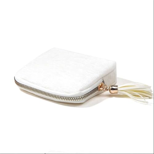 Aufbewahrungstasche mit Quaste, Reißverschluss, Flanell-Satin, Wildleder, Schmuckbeutel für Schmuckverpackung, staubdicht (weiß) von Generisch