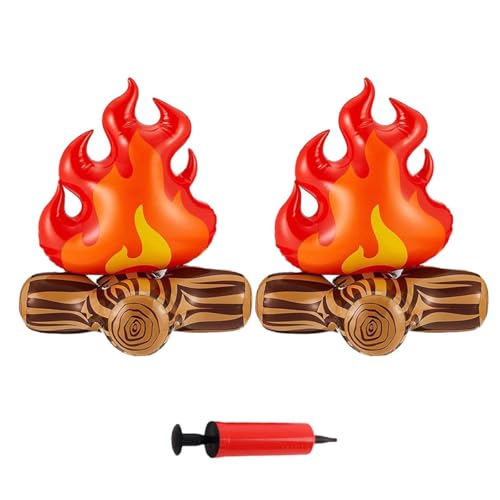 Aufblasbare Lagerfeuer-Requisiten, Lagerfeuer-Party-Szene, Dekoration, künstliche Brennholzflamme für Innen- oder Außenbereich, Camping, Übernachtung und Szeneneinstellung (2 Stück + Pumpe) von Generisch