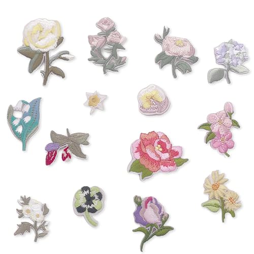 14 Stück Blumen Patches zum Aufbügeln – Bestickte Flicken zum Aufbügeln für Kleidung, Bügelbilder für Textilien, Ideal für Jeans Hemden Jacken DIY Dekoration von Generisch