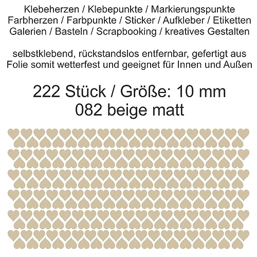 Aufkleber Etiketten Klebeherzen Herzen Herz Klebepunkte aus Folie 222 Stück beige matt Größe 10 mm selbstklebend farbig wetterfest Markierungen Organisieren basteln verzieren Modellbau Scrapbooking Aufkleber Etiketten Klebeherzen Herzen Herz Klebepunkte aus Folie 222 Stück beige matt Größe 10 mm selbstklebend farbig wetterfest Markierungen Organisieren basteln verzieren Modellbau Scrapbooking von Generisch