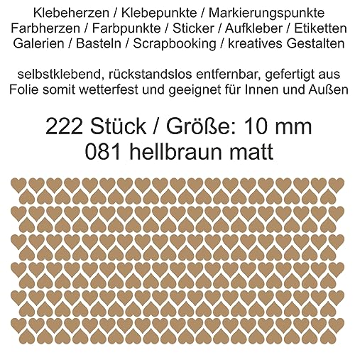 Aufkleber Etiketten Klebeherzen Herzen Herz Klebepunkte aus Folie 222 Stück braun hellbraun matt Größe 10 mm selbstklebend farbig wetterfest Markierungen Organisieren basteln verzieren Scrapbooking Aufkleber Etiketten Klebeherzen Herzen Herz Klebepunkte aus Folie 222 Stück braun hellbraun matt Größe 10 mm selbstklebend farbig wetterfest Markierungen Organisieren basteln verzieren Scrapbooking von Generisch