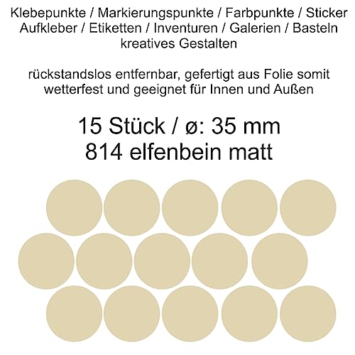 Aufkleber Etiketten Klebepunkte aus Folie 15 Stück beige elfenbein matt rund 35 mm selbstklebend farbig wetterfest Decal Markierungen Organisieren DIY basteln verzieren Modellbau Scrapbooking von Generisch