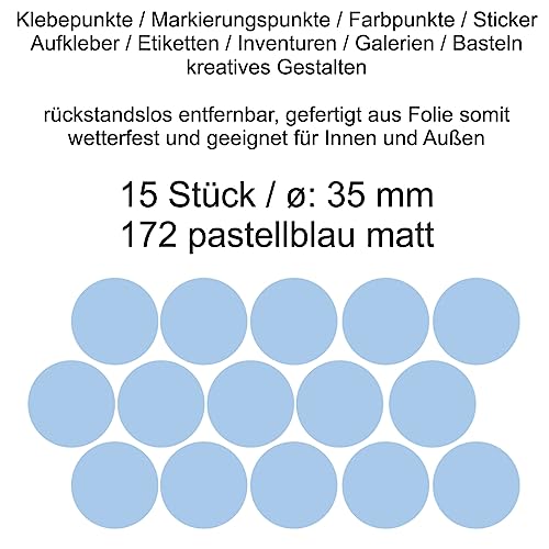 Aufkleber Etiketten Klebepunkte aus Folie 15 Stück blau pastellblau matt rund 35 mm selbstklebend farbig wetterfest Decal Markierungen Organisieren DIY basteln verzieren Modellbau Scrapbooking Aufkleber Etiketten Klebepunkte aus Folie 15 Stück blau pastellblau matt rund 35 mm selbstklebend farbig wetterfest Decal Markierungen Organisieren DIY basteln verzieren Modellbau Scrapbooking von Generisch