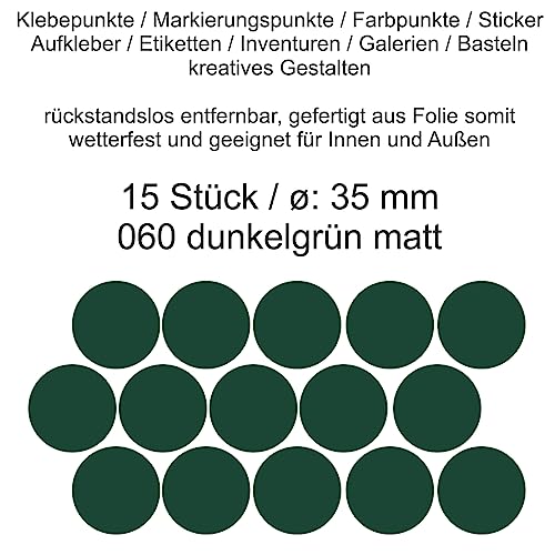 Aufkleber Etiketten Klebepunkte aus Folie 15 Stück grün dunkelgrün matt rund 35 mm selbstklebend farbig wetterfest Decal Markierungen Organisieren DIY basteln verzieren Modellbau Scrapbooking Aufkleber Etiketten Klebepunkte aus Folie 15 Stück grün dunkelgrün matt rund 35 mm selbstklebend farbig wetterfest Decal Markierungen Organisieren DIY basteln verzieren Modellbau Scrapbooking von Generisch