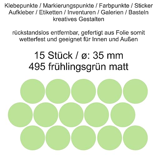 Aufkleber Etiketten Klebepunkte aus Folie 15 Stück grün frühlingsgrün matt rund 35 mm selbstklebend farbig wetterfest Decal Markierungen Organisieren DIY basteln verzieren Modellbau Scrapbooking Aufkleber Etiketten Klebepunkte aus Folie 15 Stück grün frühlingsgrün matt rund 35 mm selbstklebend farbig wetterfest Decal Markierungen Organisieren DIY basteln verzieren Modellbau Scrapbooking von Generisch