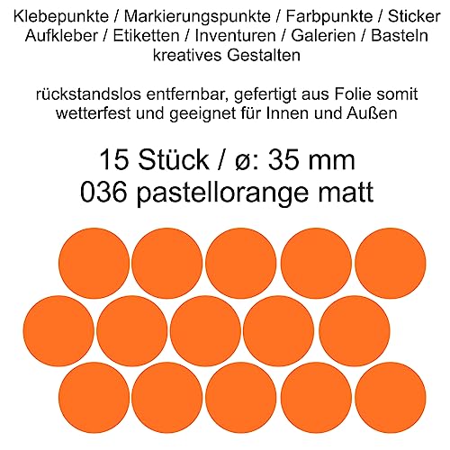 Aufkleber Etiketten Klebepunkte aus Folie 15 Stück orange rot hellrotorange matt rund 35 mm selbstklebend farbig wetterfest Decal Markierungen Organisieren DIY basteln verzieren Modellbau Scrapbooking von Generisch