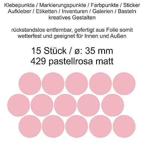 Aufkleber Etiketten Klebepunkte aus Folie 15 Stück rosa pastellrosa matt rund 35 mm selbstklebend farbig wetterfest Decal Markierungen Organisieren DIY basteln verzieren Modellbau Scrapbooking Aufkleber Etiketten Klebepunkte aus Folie 15 Stück rosa pastellrosa matt rund 35 mm selbstklebend farbig wetterfest Decal Markierungen Organisieren DIY basteln verzieren Modellbau Scrapbooking von Generisch
