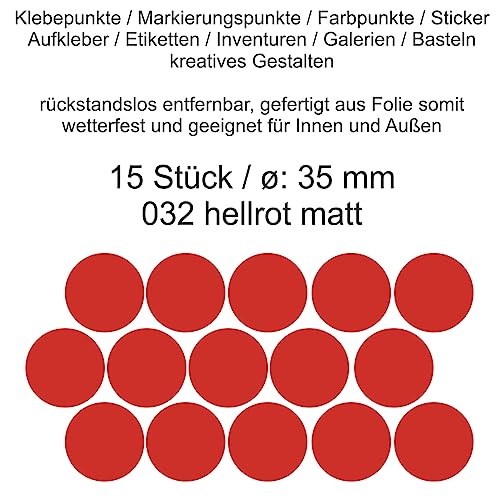 Aufkleber Etiketten Klebepunkte aus Folie 15 Stück rot hellrot matt rund 35 mm selbstklebend farbig wetterfest Decal Markierungen Organisieren DIY basteln verzieren Modellbau Scrapbooking Aufkleber Etiketten Klebepunkte aus Folie 15 Stück rot hellrot matt rund 35 mm selbstklebend farbig wetterfest Decal Markierungen Organisieren DIY basteln verzieren Modellbau Scrapbooking von Generisch