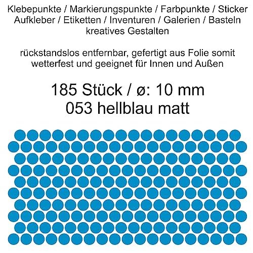 Aufkleber Etiketten Klebepunkte aus Folie 185 Stück blau hellblau matt rund 10 mm selbstklebend farbig wetterfest Decal Markierungen Organisieren DIY basteln verzieren Modellbau Scrapbooking von Generisch