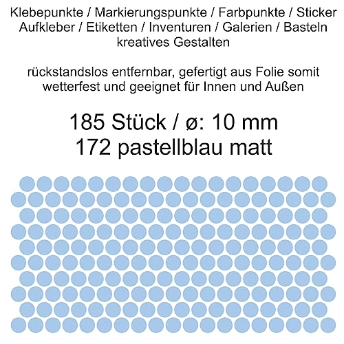 Aufkleber Etiketten Klebepunkte aus Folie 185 Stück blau pastellblau matt rund 10 mm selbstklebend farbig wetterfest Decal Markierungen Organisieren DIY basteln verzieren Modellbau Scrapbooking Aufkleber Etiketten Klebepunkte aus Folie 185 Stück blau pastellblau matt rund 10 mm selbstklebend farbig wetterfest Decal Markierungen Organisieren DIY basteln verzieren Modellbau Scrapbooking von Generisch