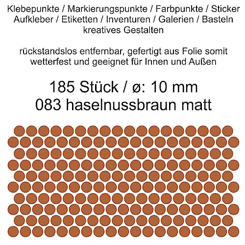 Aufkleber Etiketten Klebepunkte aus Folie 185 Stück braun haselnussbraun matt rund 10 mm selbstklebend farbig wetterfest Decal Markierungen Organisieren DIY basteln verzieren Modellbau Scrapbooking von Generisch