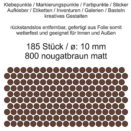 Aufkleber Etiketten Klebepunkte aus Folie 185 Stück braun nougatbraun matt rund 10 mm selbstklebend farbig wetterfest Decal Markierungen Organisieren DIY basteln verzieren Modellbau Scrapbooking von Generisch