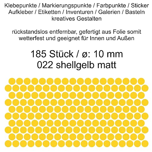 Aufkleber Etiketten Klebepunkte aus Folie 185 Stück gelb shellgelb matt rund 10 mm selbstklebend farbig wetterfest Decal Markierungen Organisieren DIY basteln verzieren Modellbau Scrapbooking von Generisch