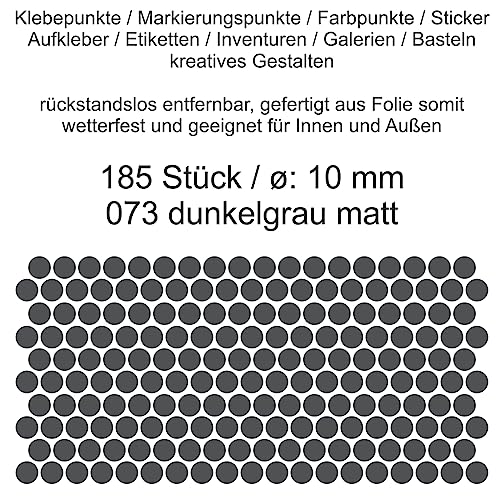 Aufkleber Etiketten Klebepunkte aus Folie 185 Stück grau dunkelgrau matt rund 10 mm selbstklebend farbig wetterfest Decal Markierungen Organisieren DIY basteln verzieren Modellbau Scrapbooking von Generisch