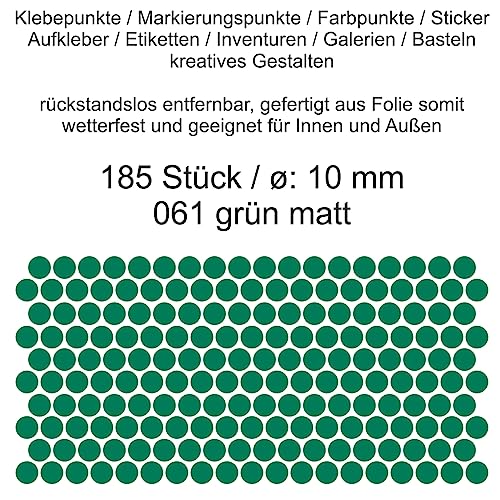 Aufkleber Etiketten Klebepunkte aus Folie 185 Stück grün matt rund 10 mm selbstklebend farbig wetterfest Decal Markierungen Organisieren DIY basteln verzieren Modellbau Scrapbooking von Generisch