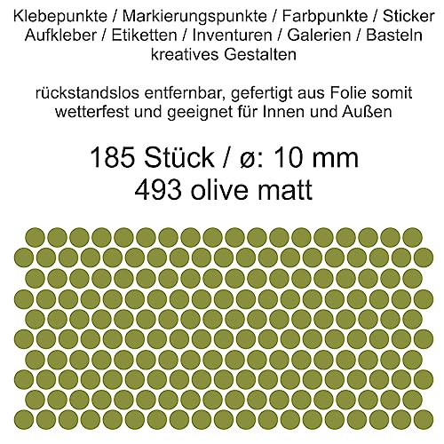 Aufkleber Etiketten Klebepunkte aus Folie 185 Stück grün olive matt rund 10 mm selbstklebend farbig wetterfest Decal Markierungen Organisieren DIY basteln verzieren Modellbau Scrapbooking Aufkleber Etiketten Klebepunkte aus Folie 185 Stück grün olive matt rund 10 mm selbstklebend farbig wetterfest Decal Markierungen Organisieren DIY basteln verzieren Modellbau Scrapbooking von Generisch