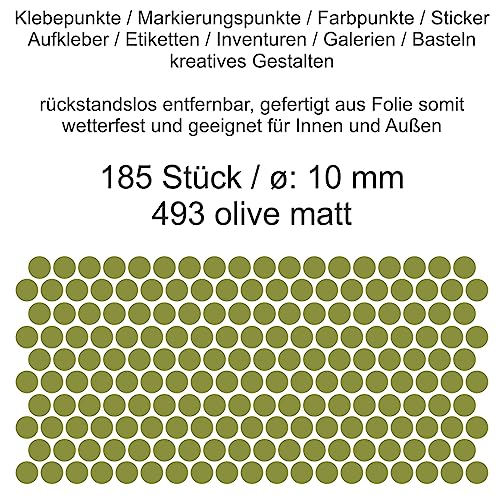 Aufkleber Etiketten Klebepunkte aus Folie 185 Stück grün olive matt rund 10 mm selbstklebend farbig wetterfest Decal Markierungen Organisieren DIY basteln verzieren Modellbau Scrapbooking von Generisch