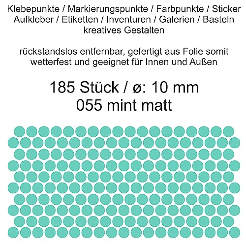 Aufkleber Etiketten Klebepunkte aus Folie 185 Stück mint matt rund 10 mm selbstklebend farbig wetterfest Decal Markierungen Organisieren DIY basteln verzieren Modellbau Scrapbooking von Generisch