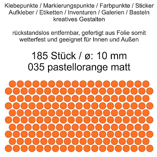 Aufkleber Etiketten Klebepunkte aus Folie 185 Stück orange pastellorange matt rund 10 mm selbstklebend farbig wetterfest Decal Markierungen Organisieren DIY basteln verzieren Modellbau Scrapbooking von Generisch
