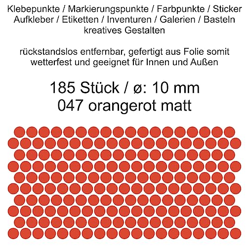 Aufkleber Etiketten Klebepunkte aus Folie 185 Stück orange rot orangerot matt rund 10 mm selbstklebend farbig wetterfest Decal Markierungen Organisieren DIY basteln verzieren Modellbau Scrapbooking von Generisch