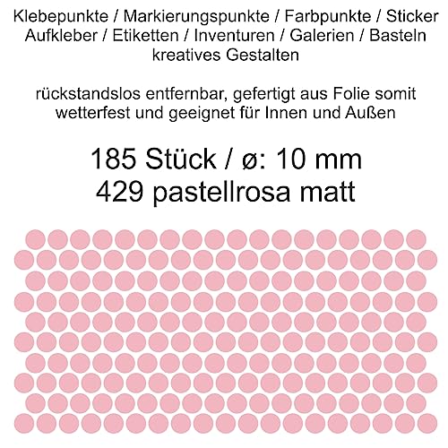 Aufkleber Etiketten Klebepunkte aus Folie 185 Stück rosa pastellrosa matt rund 10 mm selbstklebend farbig wetterfest Decal Markierungen Organisieren DIY basteln verzieren Modellbau Scrapbooking von Generisch