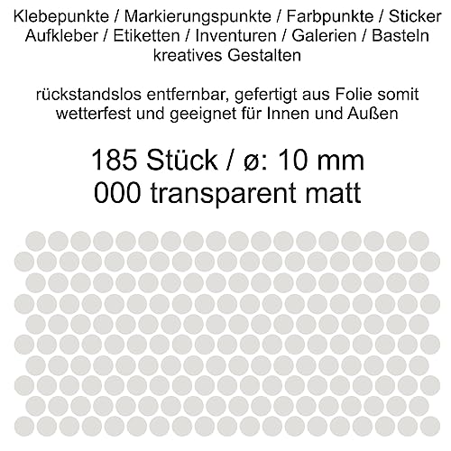 Aufkleber Etiketten Klebepunkte aus Folie 185 Stück transparent durchsichtig matt rund 10 mm selbstklebend farbig wetterfest Markierungen Organisieren DIY basteln verzieren Modellbau Scrapbooking von Generisch