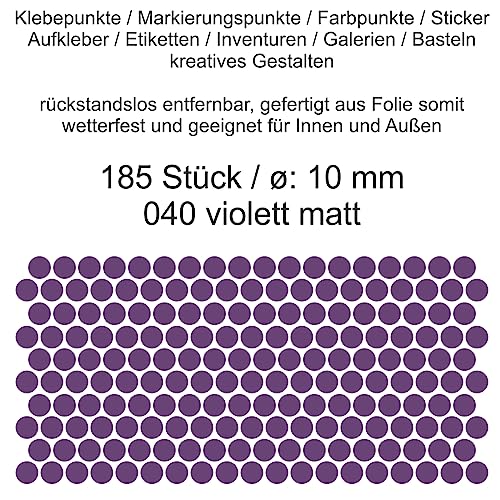 Aufkleber Etiketten Klebepunkte aus Folie 185 Stück violett matt rund 10 mm selbstklebend farbig wetterfest Decal Markierungen Organisieren DIY basteln verzieren Modellbau Scrapbooking von Generisch