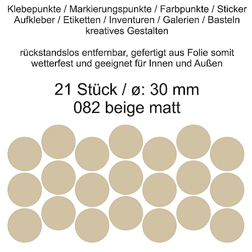 Aufkleber Etiketten Klebepunkte aus Folie 21 Stück beige matt rund 30 mm selbstklebend farbig wetterfest Decal Markierungen Organisieren DIY basteln verzieren Modellbau Scrapbooking Aufkleber Etiketten Klebepunkte aus Folie 21 Stück beige matt rund 30 mm selbstklebend farbig wetterfest Decal Markierungen Organisieren DIY basteln verzieren Modellbau Scrapbooking von Generisch