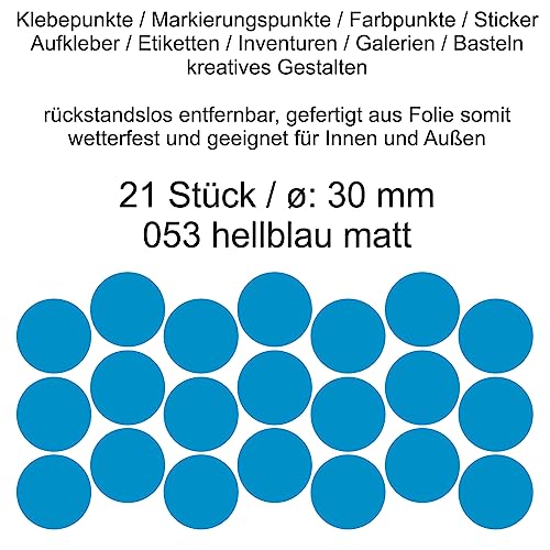 Aufkleber Etiketten Klebepunkte aus Folie 21 Stück blau hellblau matt rund 30 mm selbstklebend farbig wetterfest Decal Markierungen Organisieren DIY basteln verzieren Modellbau Scrapbooking Aufkleber Etiketten Klebepunkte aus Folie 21 Stück blau hellblau matt rund 30 mm selbstklebend farbig wetterfest Decal Markierungen Organisieren DIY basteln verzieren Modellbau Scrapbooking von Generisch