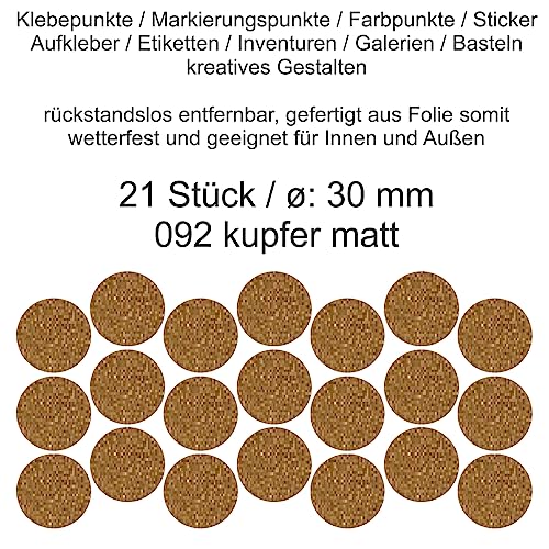 Aufkleber Etiketten Klebepunkte aus Folie 21 Stück kupfer matt rund 30 mm selbstklebend farbig wetterfest Decal Markierungen Organisieren DIY basteln verzieren Modellbau Scrapbooking Aufkleber Etiketten Klebepunkte aus Folie 21 Stück kupfer matt rund 30 mm selbstklebend farbig wetterfest Decal Markierungen Organisieren DIY basteln verzieren Modellbau Scrapbooking von Generisch