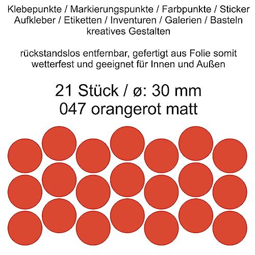Aufkleber Etiketten Klebepunkte aus Folie 21 Stück orange rot orangerot matt rund 30 mm selbstklebend farbig wetterfest Decal Markierungen Organisieren DIY basteln verzieren Modellbau Scrapbooking Aufkleber Etiketten Klebepunkte aus Folie 21 Stück orange rot orangerot matt rund 30 mm selbstklebend farbig wetterfest Decal Markierungen Organisieren DIY basteln verzieren Modellbau Scrapbooking von Generisch
