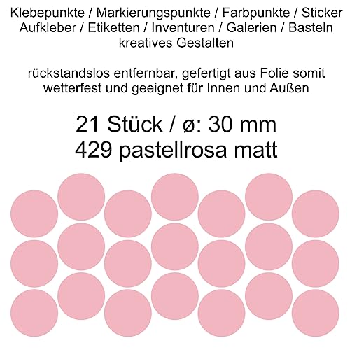 Aufkleber Etiketten Klebepunkte aus Folie 21 Stück rosa pastellrosa matt rund 30 mm selbstklebend farbig wetterfest Decal Markierungen Organisieren DIY basteln verzieren Modellbau Scrapbooking Aufkleber Etiketten Klebepunkte aus Folie 21 Stück rosa pastellrosa matt rund 30 mm selbstklebend farbig wetterfest Decal Markierungen Organisieren DIY basteln verzieren Modellbau Scrapbooking von Generisch