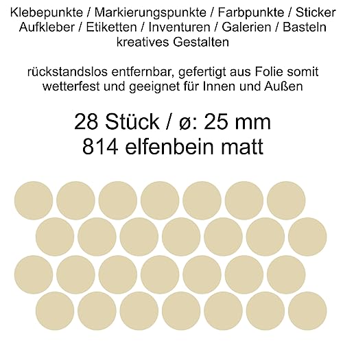 Aufkleber Etiketten Klebepunkte aus Folie 28 Stück beige elfenbein matt rund 25 mm selbstklebend farbig wetterfest Decal Markierungen Organisieren DIY basteln verzieren Modellbau Scrapbooking von Generisch