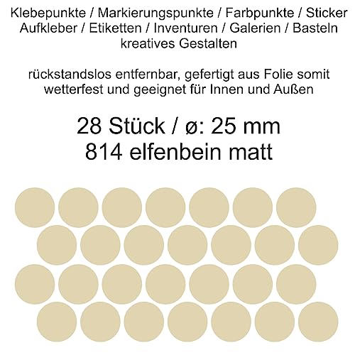 Aufkleber Etiketten Klebepunkte aus Folie 28 Stück beige elfenbein matt rund 25 mm selbstklebend farbig wetterfest Decal Markierungen Organisieren DIY basteln verzieren Modellbau Scrapbooking Aufkleber Etiketten Klebepunkte aus Folie 28 Stück beige elfenbein matt rund 25 mm selbstklebend farbig wetterfest Decal Markierungen Organisieren DIY basteln verzieren Modellbau Scrapbooking von Generisch