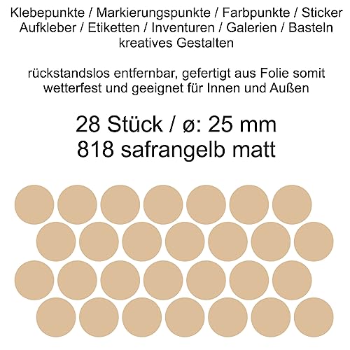 Aufkleber Etiketten Klebepunkte aus Folie 28 Stück gelb safrangelb matt rund 25 mm selbstklebend farbig wetterfest Decal Markierungen Organisieren DIY basteln verzieren Modellbau Scrapbooking von Generisch