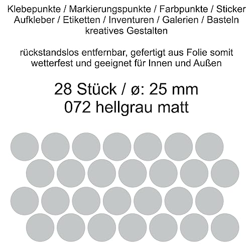 Aufkleber Etiketten Klebepunkte aus Folie 28 Stück grau hellgrau rund 25 mm selbstklebend farbig wetterfest Decal Markierungen Organisieren DIY basteln verzieren Modellbau Scrapbooking von Generisch