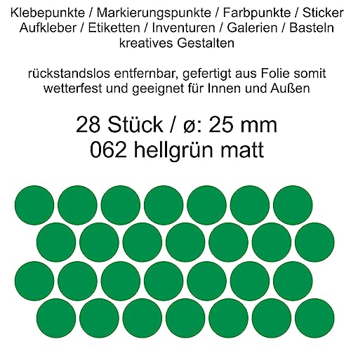 Aufkleber Etiketten Klebepunkte aus Folie 28 Stück grün hellgrün matt rund 25 mm selbstklebend farbig wetterfest Decal Markierungen Organisieren DIY basteln verzieren Modellbau Scrapbooking Aufkleber Etiketten Klebepunkte aus Folie 28 Stück grün hellgrün matt rund 25 mm selbstklebend farbig wetterfest Decal Markierungen Organisieren DIY basteln verzieren Modellbau Scrapbooking von Generisch