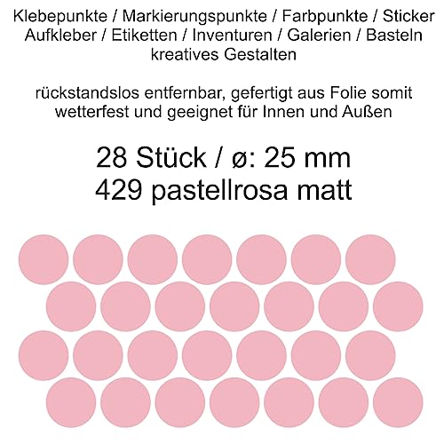 Aufkleber Etiketten Klebepunkte aus Folie 28 Stück rosa pastellrosa matt rund 25 mm selbstklebend farbig wetterfest Decal Markierungen Organisieren DIY basteln verzieren Modellbau Scrapbooking von Generisch
