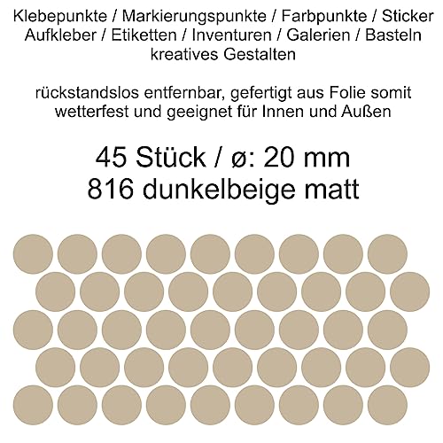 Aufkleber Etiketten Klebepunkte aus Folie 45 Stück beige dunkelbeige matt rund 20 mm selbstklebend farbig wetterfest Decal Markierungen Organisieren DIY basteln verzieren Modellbau Scrapbooking von Generisch