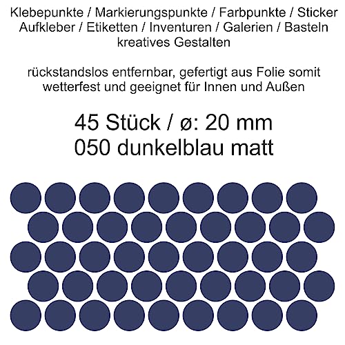 Aufkleber Etiketten Klebepunkte aus Folie 45 Stück blau dunkelblau matt rund 20 mm selbstklebend farbig wetterfest Decal Markierungen Organisieren DIY basteln verzieren Modellbau Scrapbooking Aufkleber Etiketten Klebepunkte aus Folie 45 Stück blau dunkelblau matt rund 20 mm selbstklebend farbig wetterfest Decal Markierungen Organisieren DIY basteln verzieren Modellbau Scrapbooking von Generisch