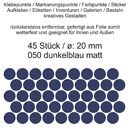 Aufkleber Etiketten Klebepunkte aus Folie 45 Stück blau dunkelblau matt rund 20 mm selbstklebend farbig wetterfest Decal Markierungen Organisieren DIY basteln verzieren Modellbau Scrapbooking von Generisch