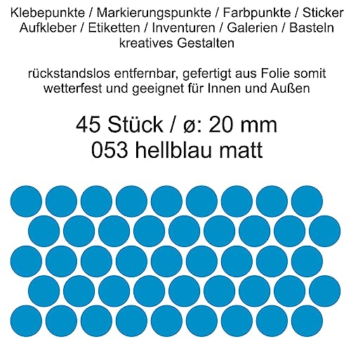Aufkleber Etiketten Klebepunkte aus Folie 45 Stück blau hellblau matt rund 20 mm selbstklebend farbig wetterfest Decal Markierungen Organisieren DIY basteln verzieren Modellbau Scrapbooking Aufkleber Etiketten Klebepunkte aus Folie 45 Stück blau hellblau matt rund 20 mm selbstklebend farbig wetterfest Decal Markierungen Organisieren DIY basteln verzieren Modellbau Scrapbooking von Generisch